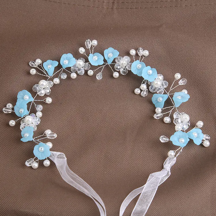 Pink Floral Bridal Hairband with Beads - Image 2