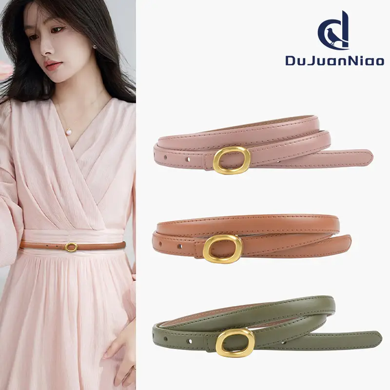 Women's Genuine Leather Belt Brown Gold Buckle - Image 19