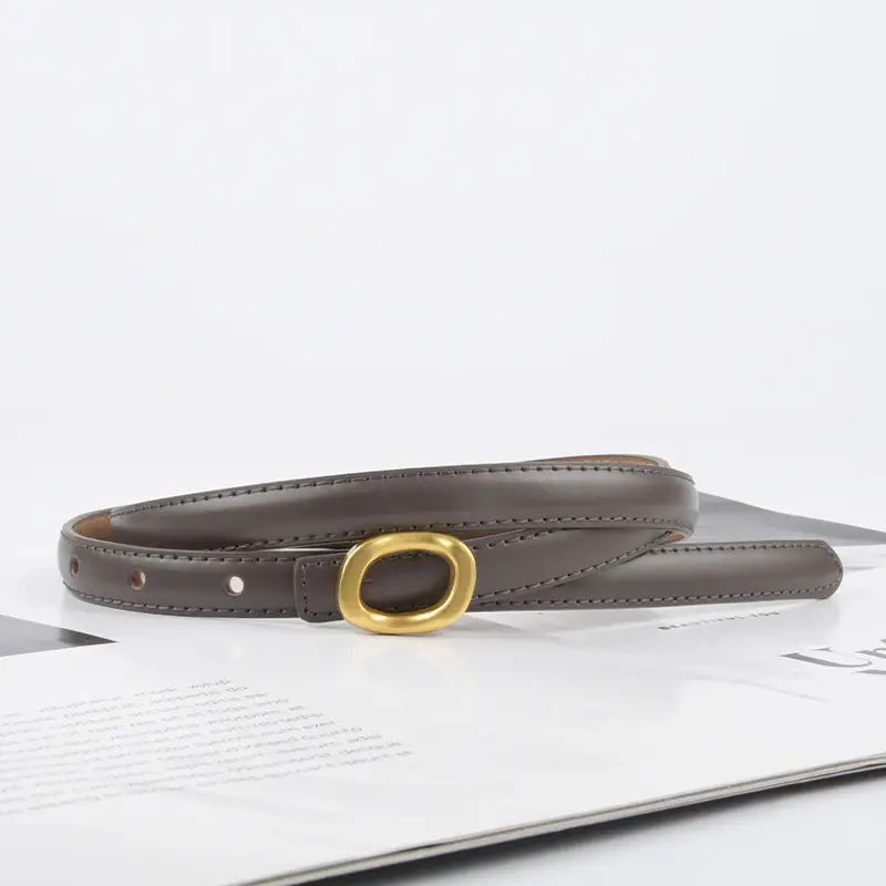 Women's Genuine Leather Belt Brown Gold Buckle - Image 20