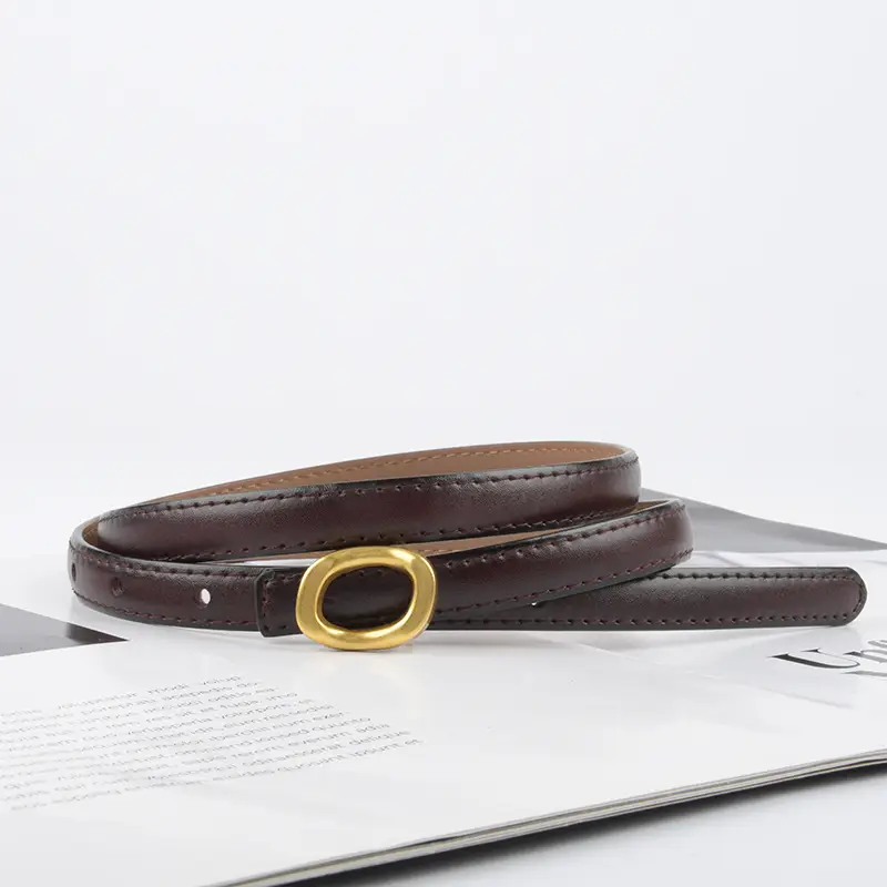 Women's Genuine Leather Belt Brown Gold Buckle - Image 22