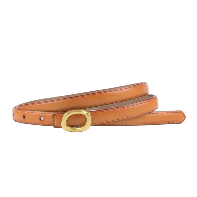 Women's Genuine Leather Belt Brown Gold Buckle - Image 23