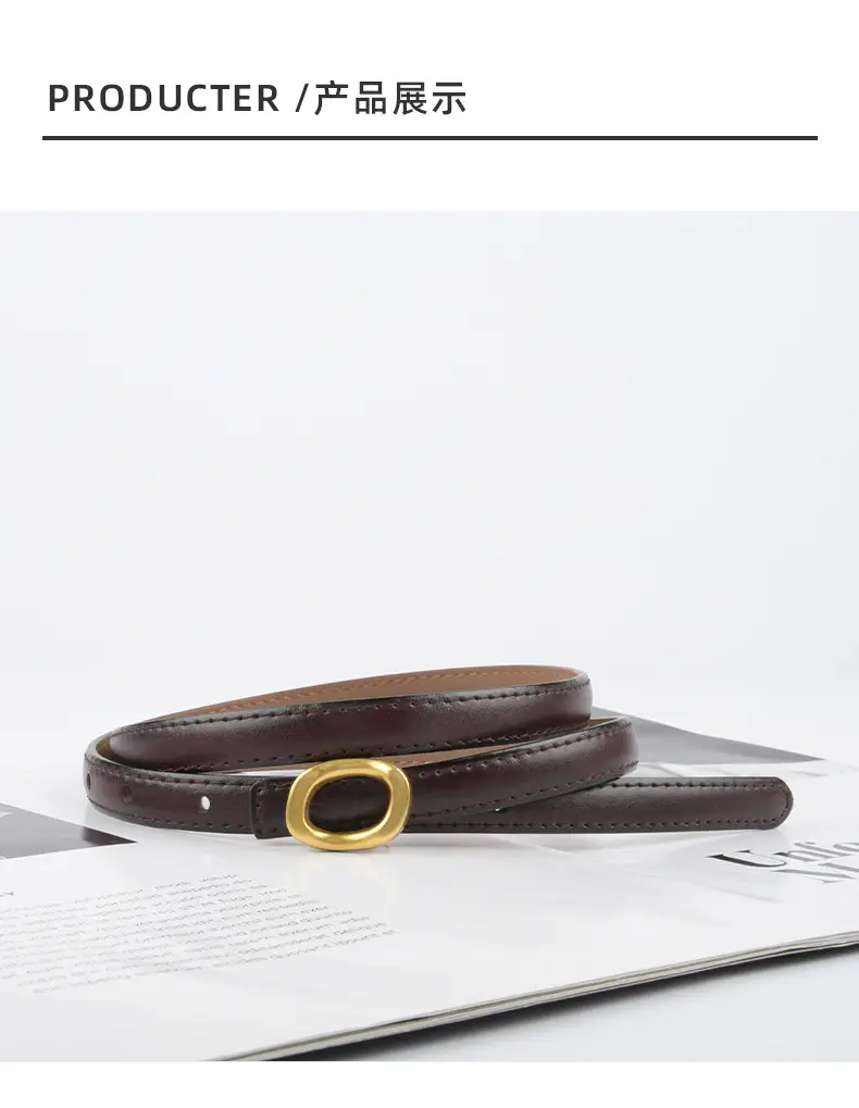 Women's Genuine Leather Belt Brown Gold Buckle β feature 10