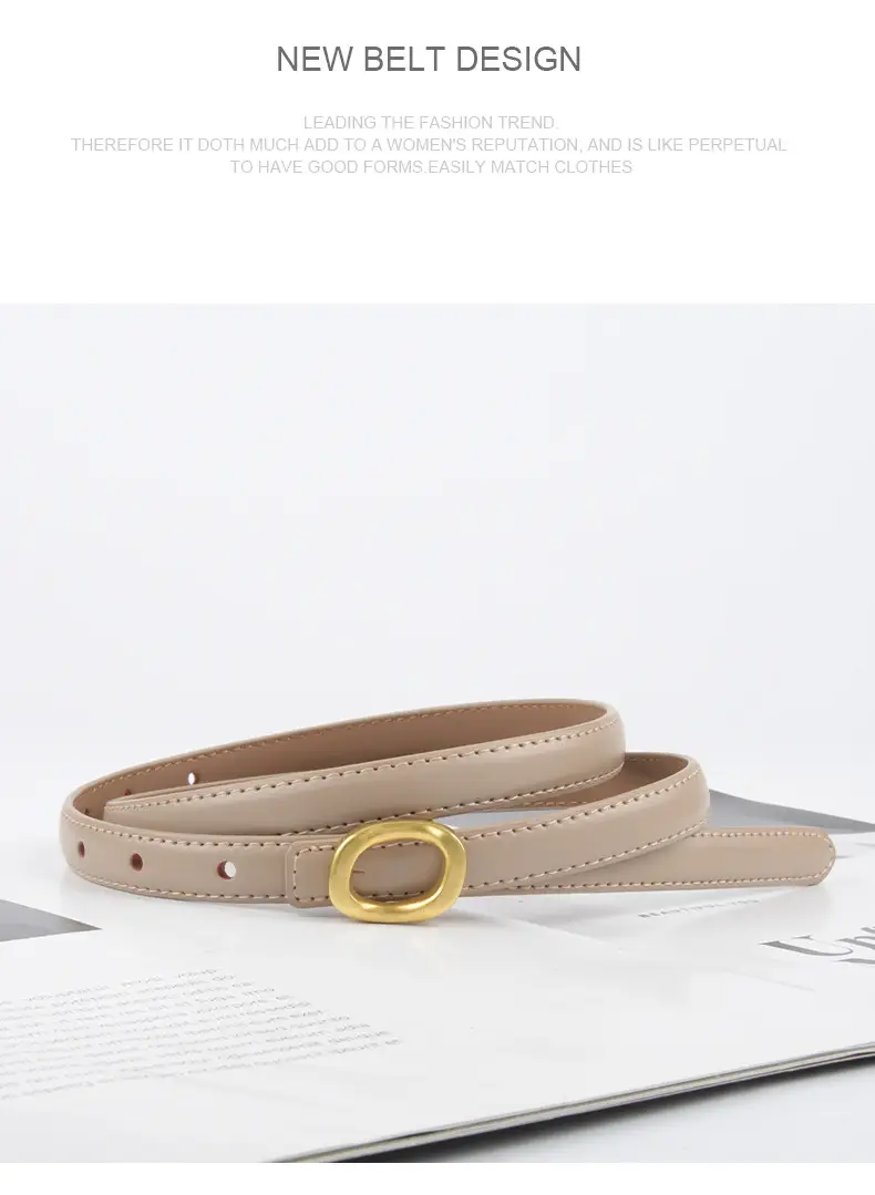 Women's Genuine Leather Belt Brown Gold Buckle β feature 11