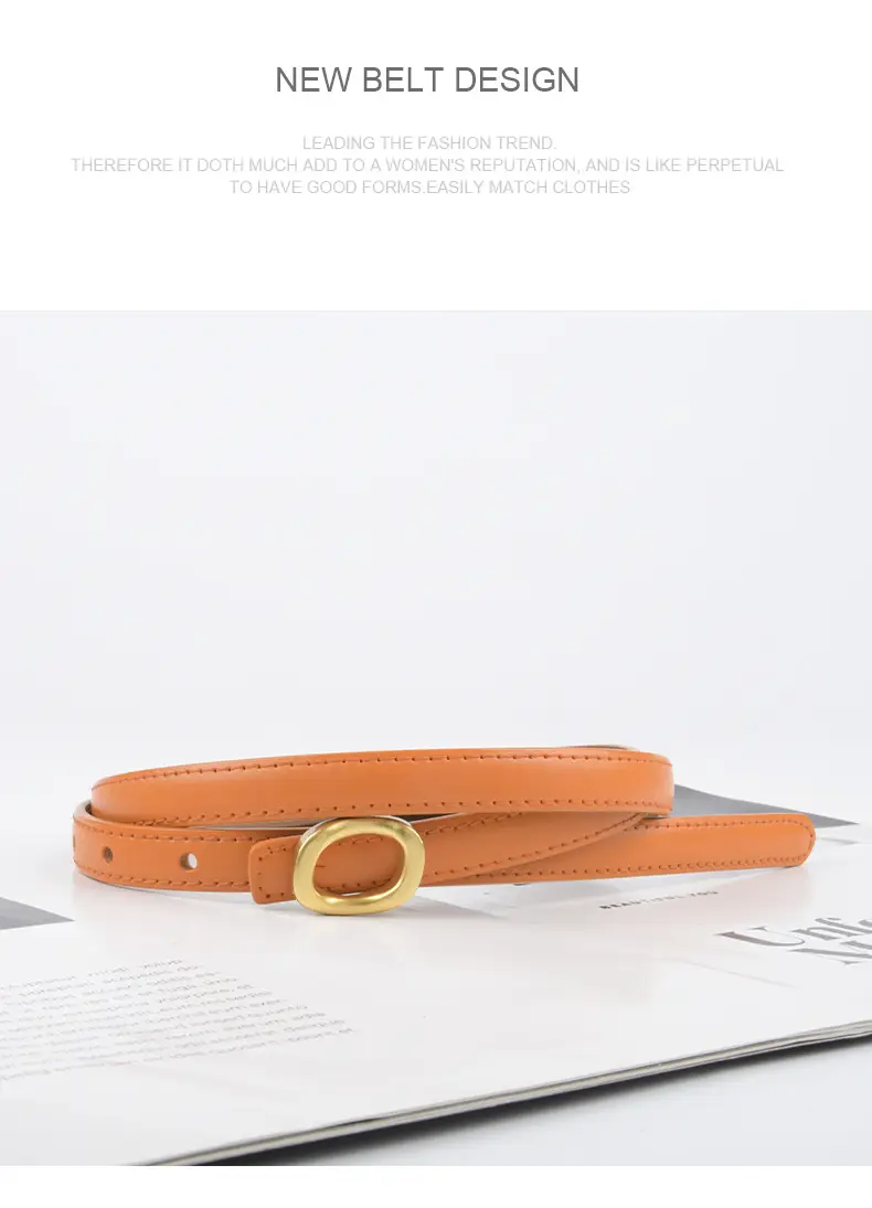 Women's Genuine Leather Belt Brown Gold Buckle β feature 12