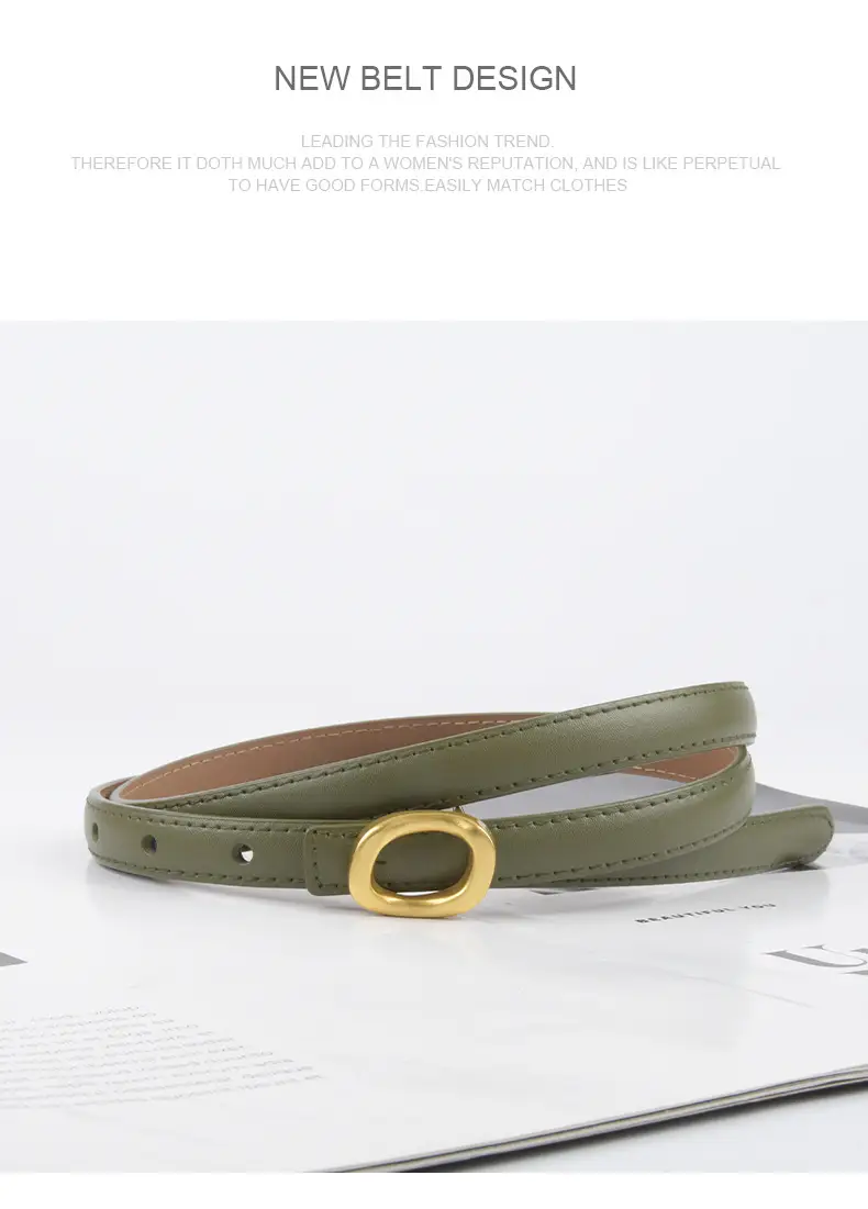 Women's Genuine Leather Belt Brown Gold Buckle β feature 13