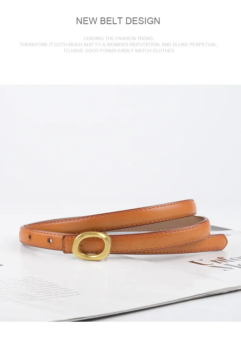 Women's Genuine Leather Belt Brown Gold Buckle β feature 14