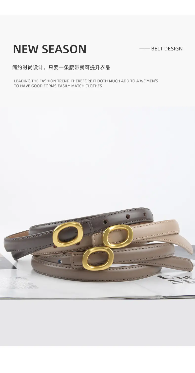 Women's Genuine Leather Belt Brown Gold Buckle β feature 5