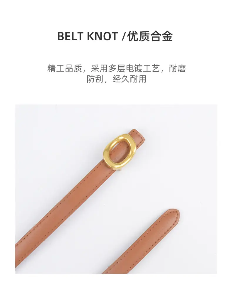 Women's Genuine Leather Belt Brown Gold Buckle β feature 7