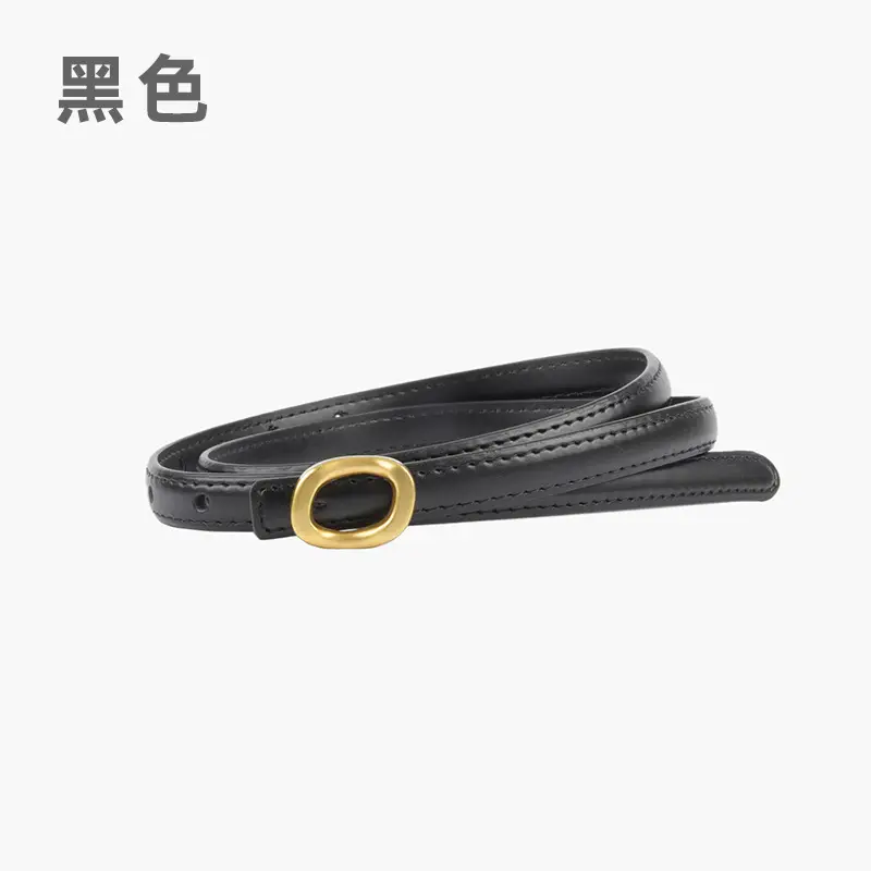 Women's Genuine Leather Belt Brown Gold Buckle