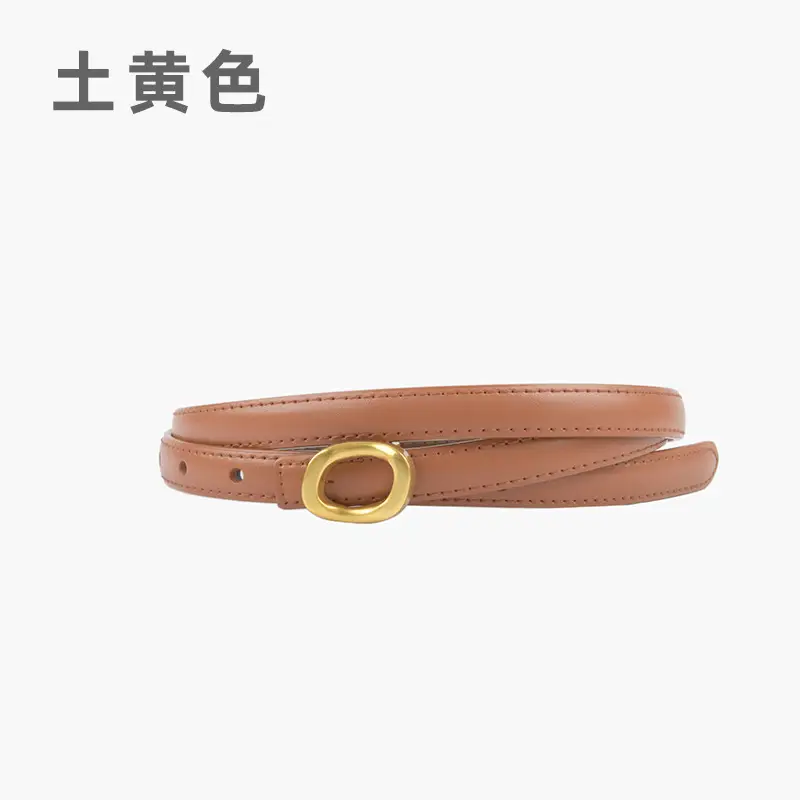 Women's Genuine Leather Belt Brown Gold Buckle - Image 14