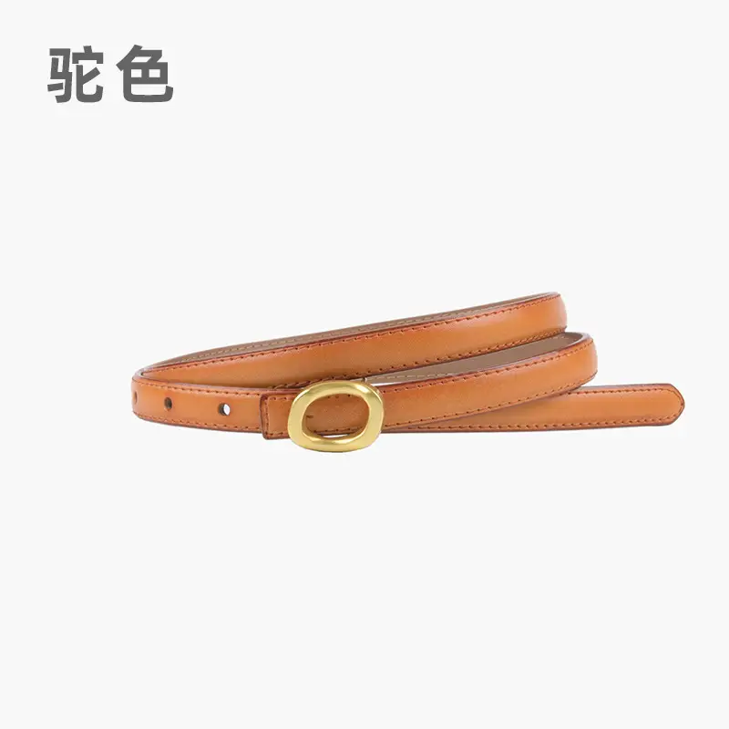 Women's Genuine Leather Belt Brown Gold Buckle - Image 3
