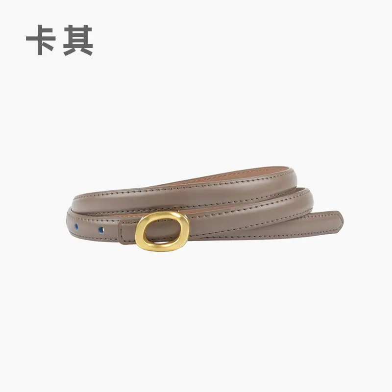 Women's Genuine Leather Belt Brown Gold Buckle - Image 4