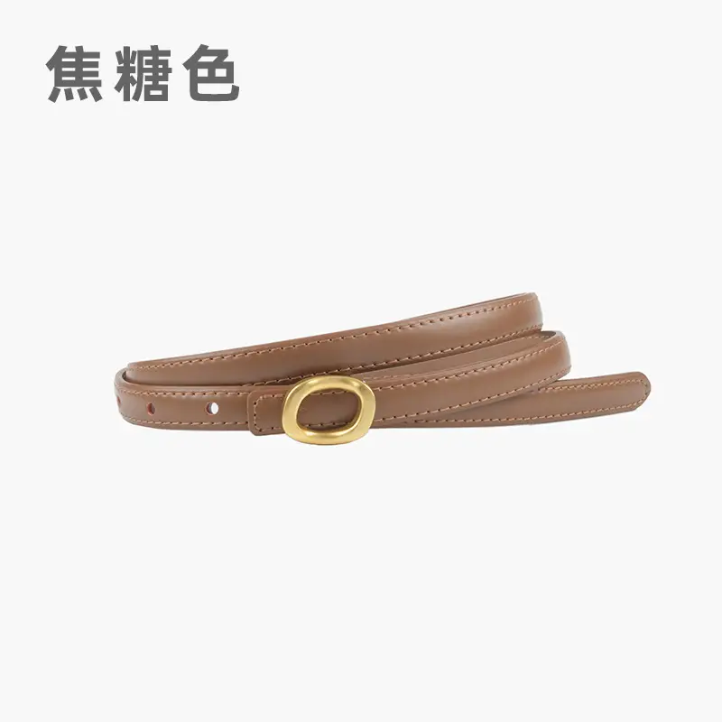 Women's Genuine Leather Belt Brown Gold Buckle - Image 6