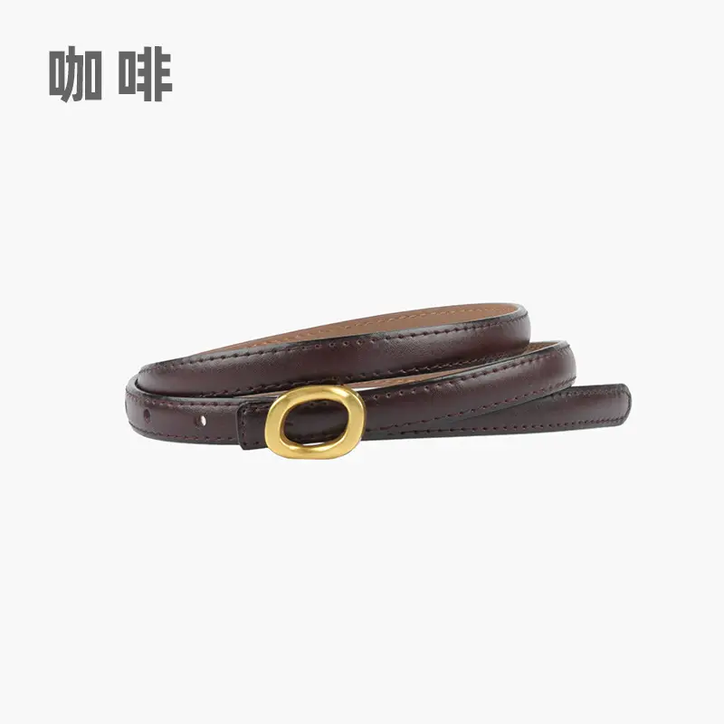 Women's Genuine Leather Belt Brown Gold Buckle - Image 9