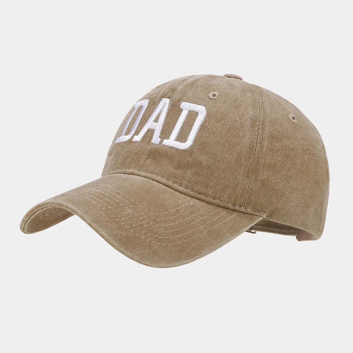 White Washed Cotton DAD Embroidered Baseball Cap - Image 3