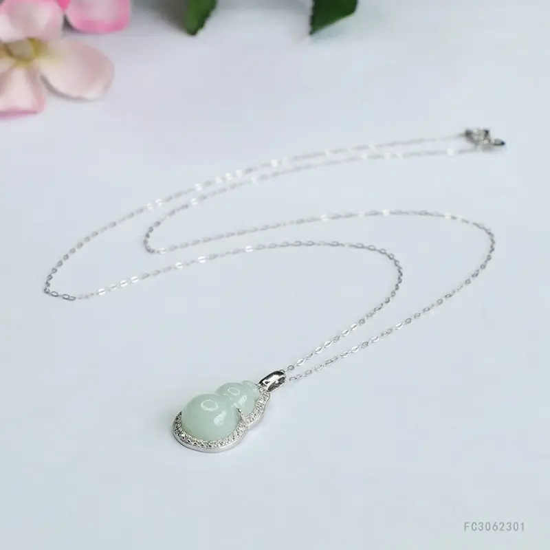 Guan Yu Gourd Pendant with Silver Inlay & Jade Necklace - Image 5