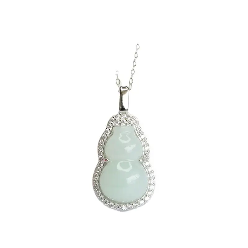 Guan Yu Gourd Pendant with Silver Inlay & Jade Necklace - Image 6