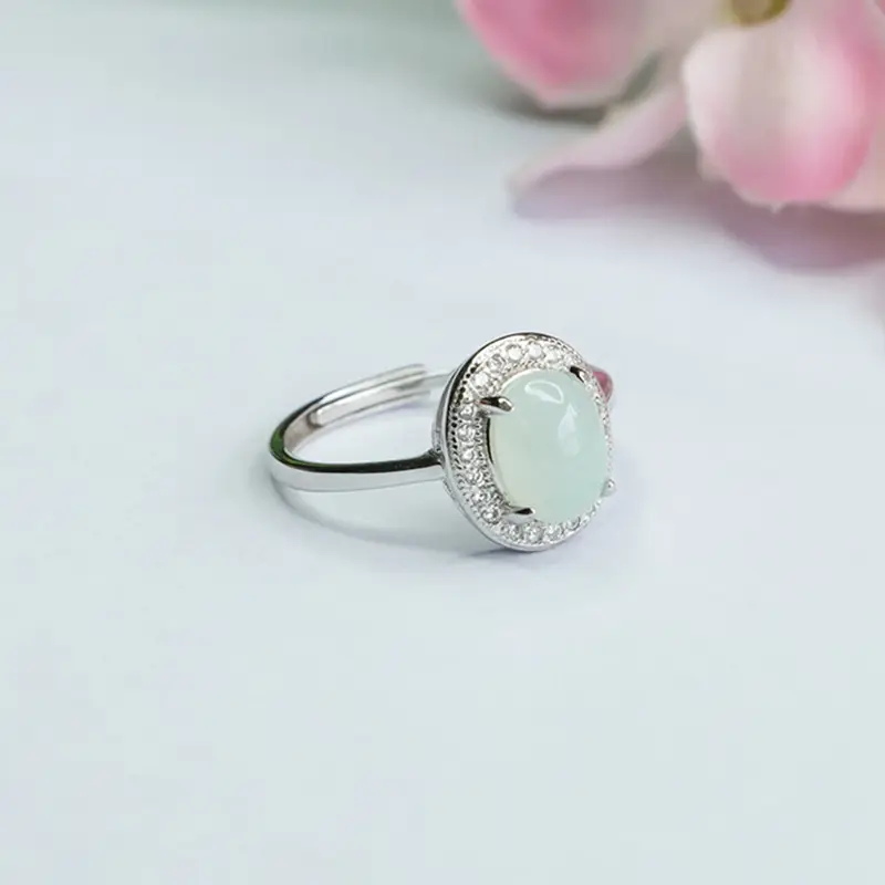 Guan Yu S925 Silver Inlaid Natural Jade Ring - Image 3