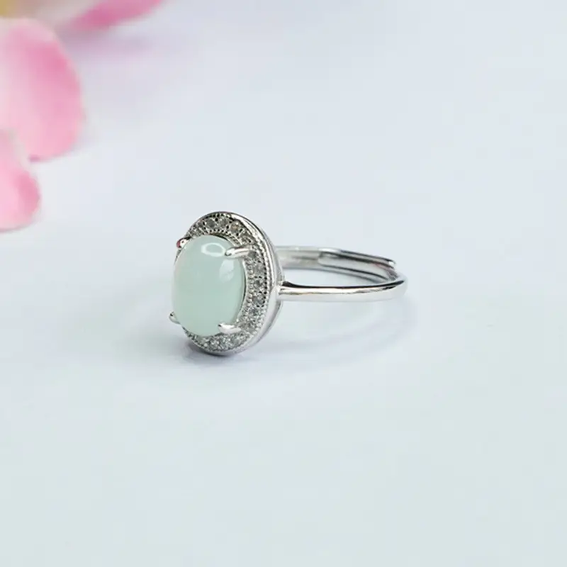 Guan Yu S925 Silver Inlaid Natural Jade Ring - Image 4
