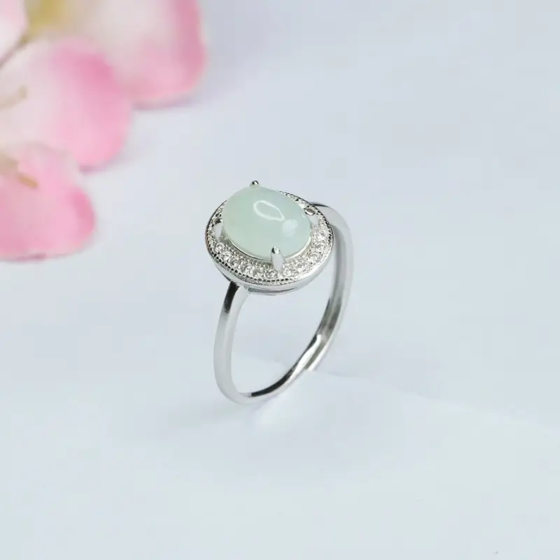 Guan Yu S925 Silver Inlaid Natural Jade Ring - Image 5