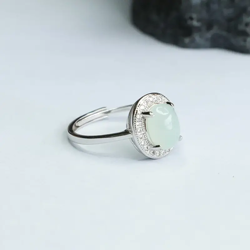 Guan Yu S925 Silver Inlaid Natural Jade Ring — feature 10