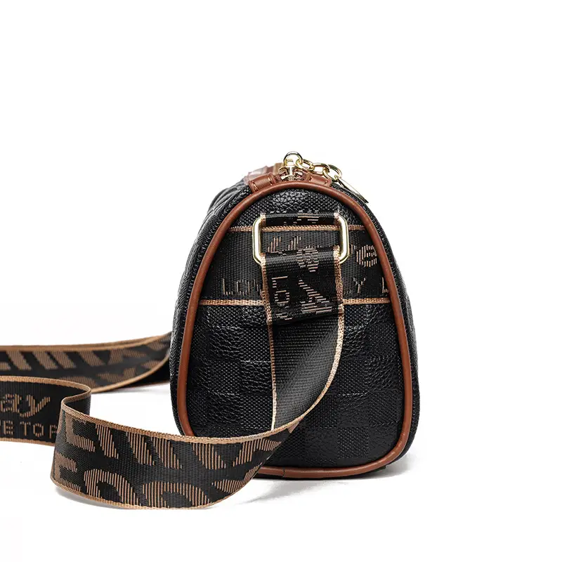 2025 Black Plaid Soft Leather Shoulder Bag with Wide Strap - Image 6