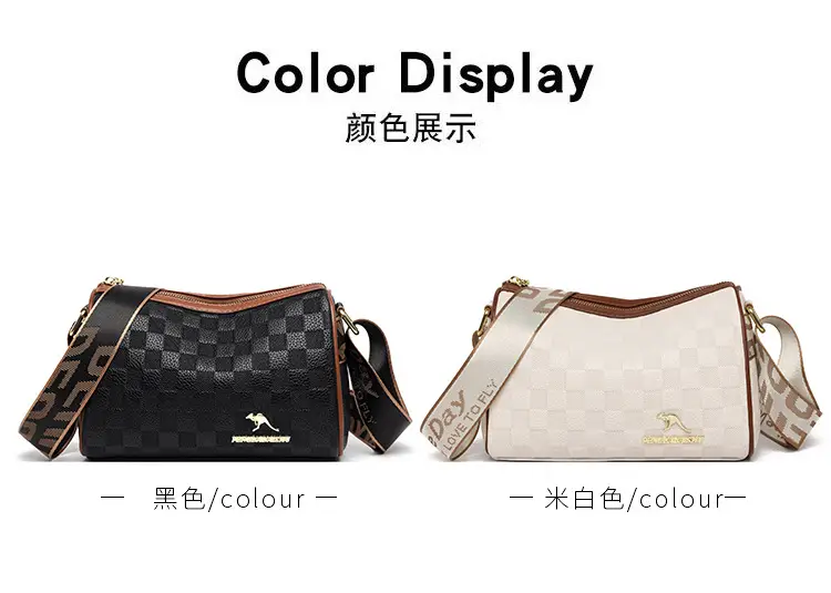 2025 Black Plaid Soft Leather Shoulder Bag with Wide Strap — feature 1