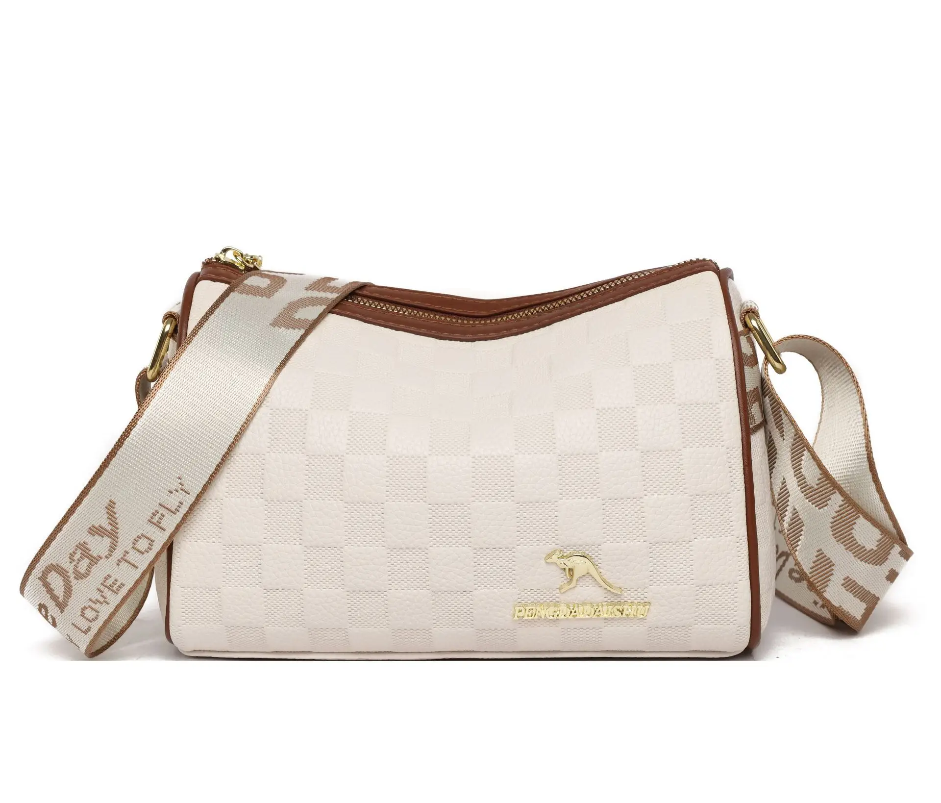 2025 Black Plaid Soft Leather Shoulder Bag with Wide Strap - Image 2