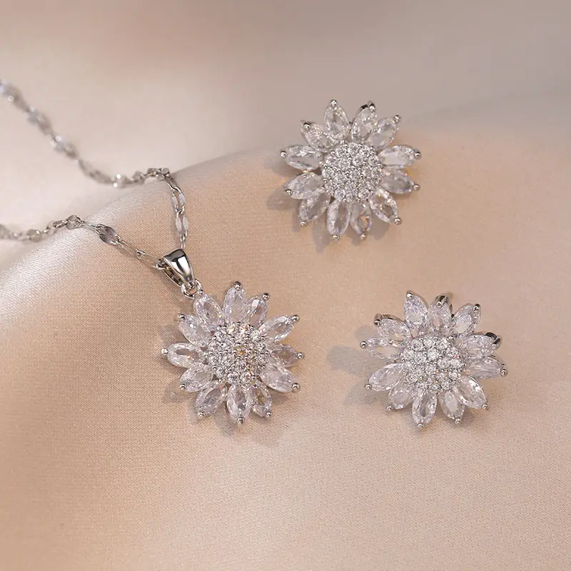 Necklace Set Sunflower Zircon Gold Titanium Celestial Fashion