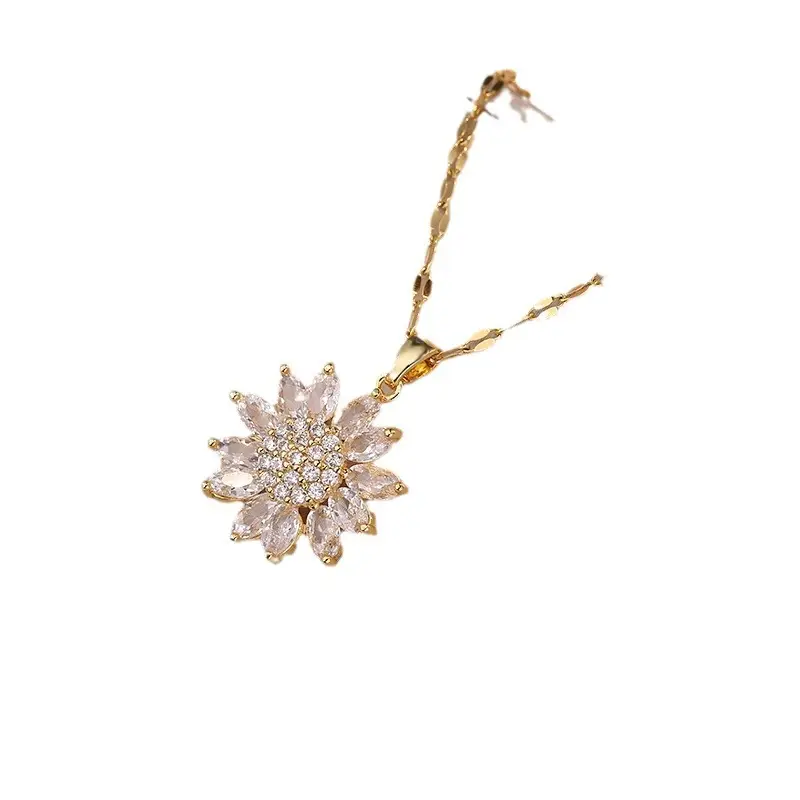 Necklace Set Sunflower Zircon Gold Titanium Celestial Fashion