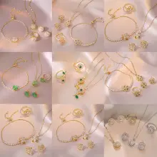 Necklace Set Sunflower Zircon Gold Titanium Celestial Fashion — feature 1