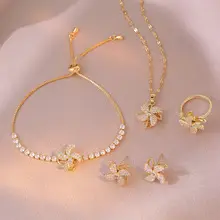 Necklace Set Sunflower Zircon Gold Titanium Celestial Fashion — feature 13