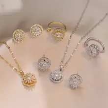 Necklace Set Sunflower Zircon Gold Titanium Celestial Fashion — feature 2