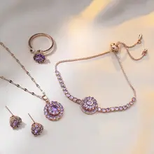 Necklace Set Sunflower Zircon Gold Titanium Celestial Fashion — feature 4
