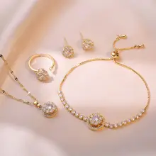 Necklace Set Sunflower Zircon Gold Titanium Celestial Fashion — feature 5