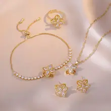 Necklace Set Sunflower Zircon Gold Titanium Celestial Fashion — feature 7