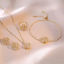 Necklace Set Sunflower Zircon Gold Titanium Celestial Fashion — feature 9