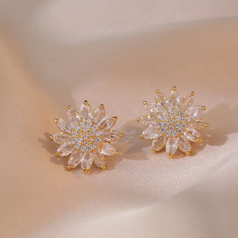 Necklace Set Sunflower Zircon Gold Titanium Celestial Fashion