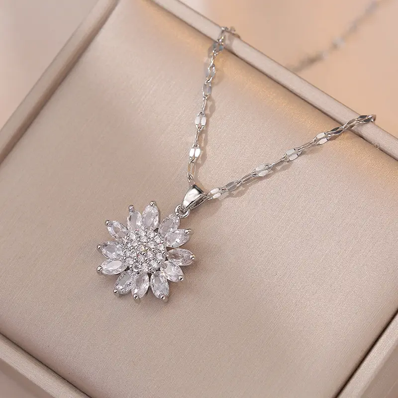 Necklace Set Sunflower Zircon Gold Titanium Celestial Fashion