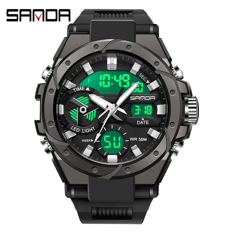Sanda Black Digital Sport Watch for Men - Image 2