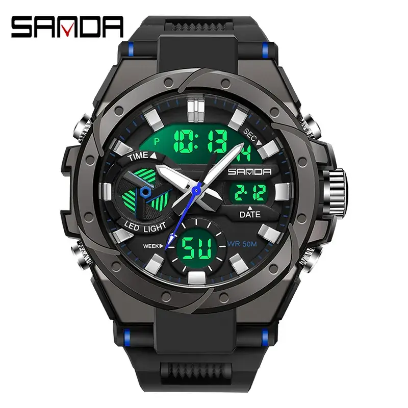 Sanda Black Digital Sport Watch for Men - Image 6