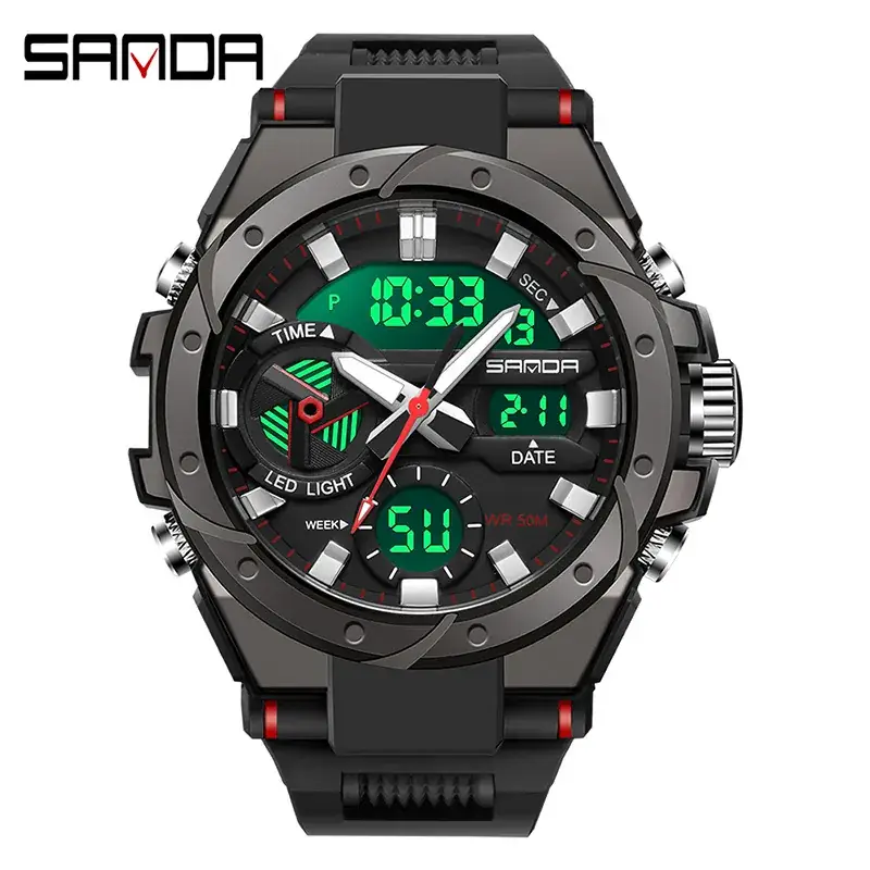 Sanda Black Digital Sport Watch for Men - Image 8