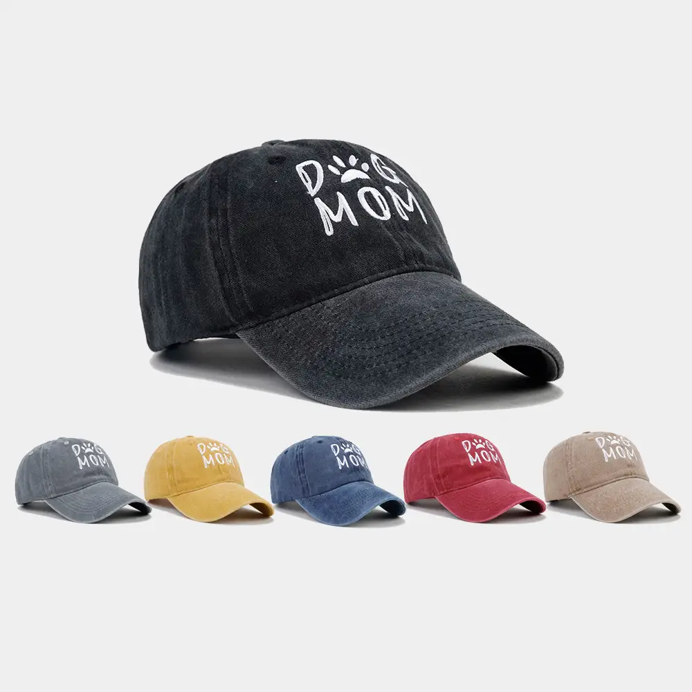 Women Grey Mom Dog Cap Wash & Wear Embroidered