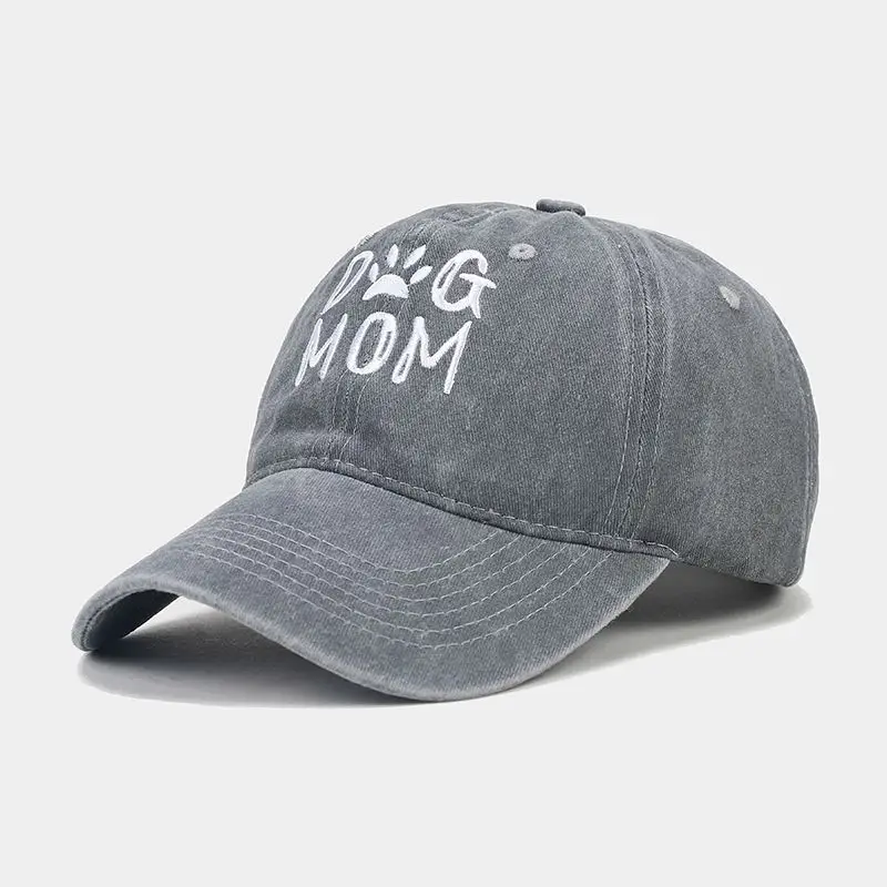 Women Grey Mom Dog Cap Wash & Wear Embroidered