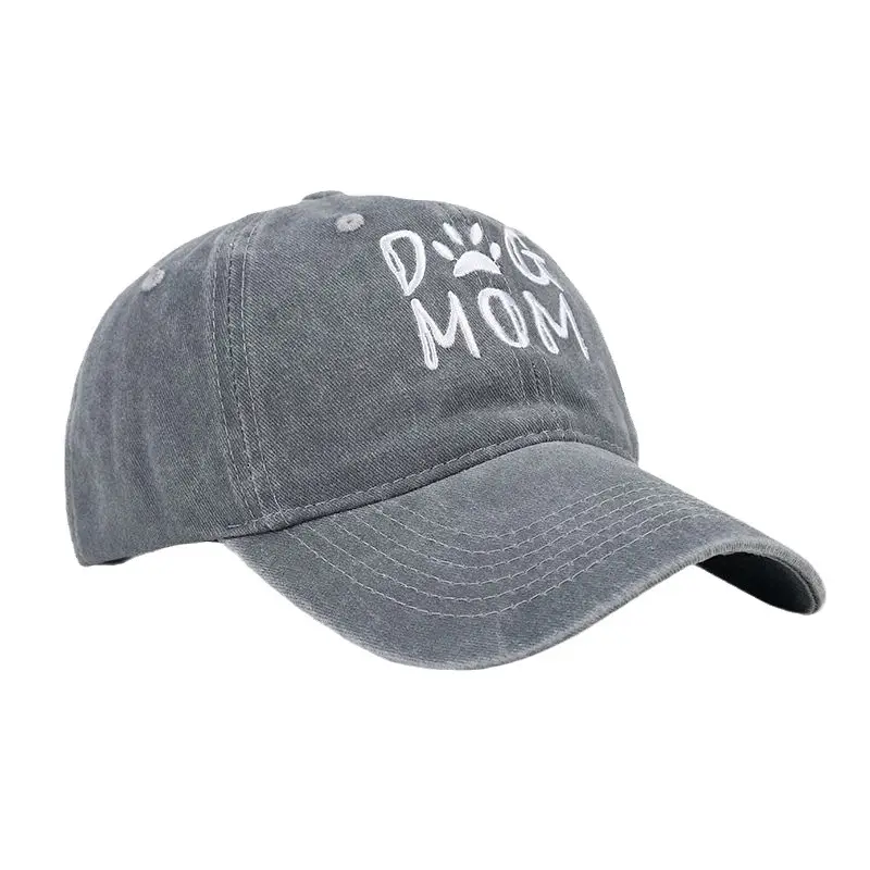 Women Grey Mom Dog Cap Wash & Wear Embroidered