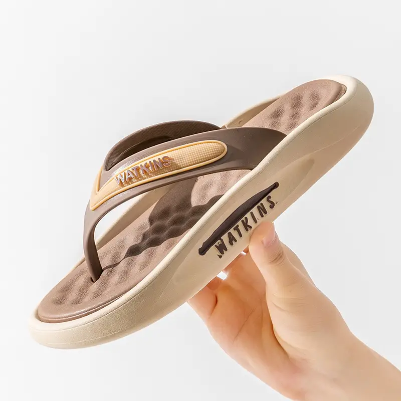 Women's Brown PVC Flip Flops with Gold Logo