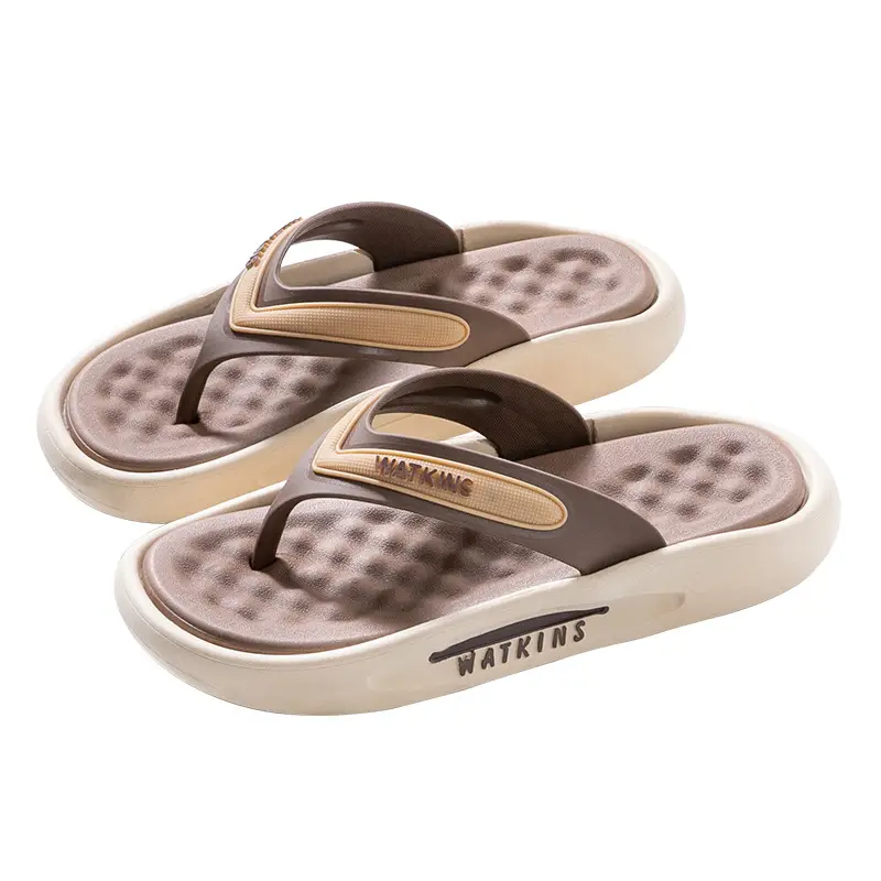 Women's Brown PVC Flip Flops with Gold Logo