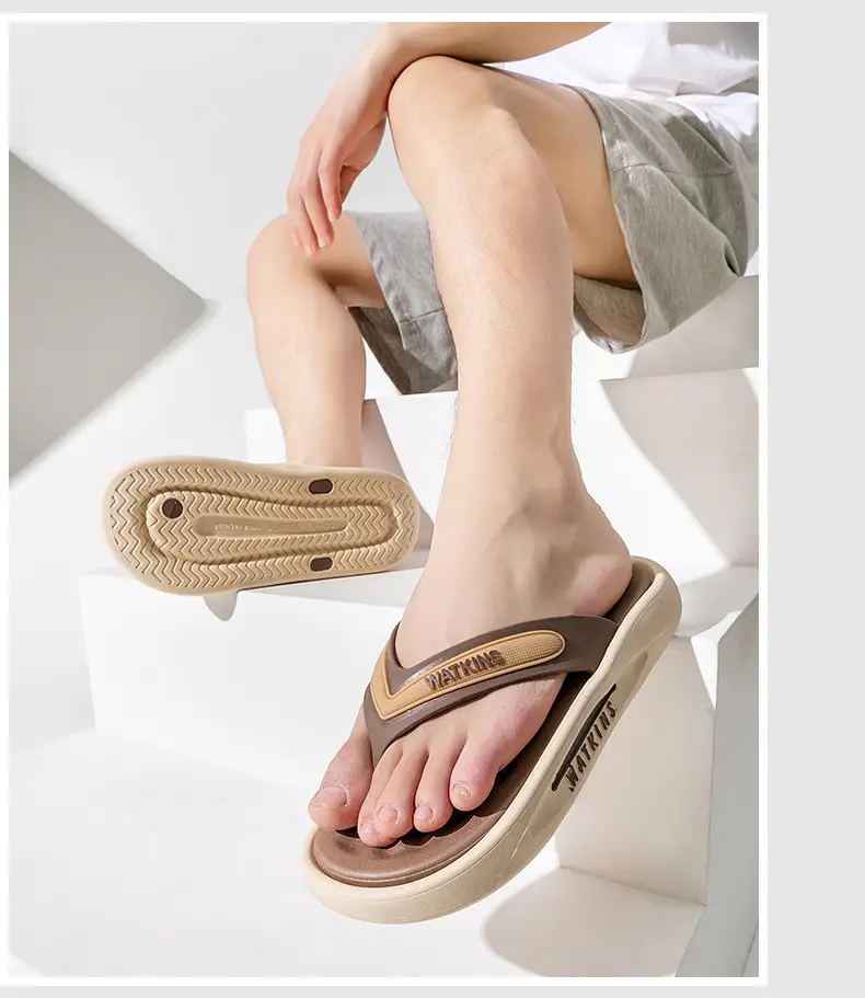 Women's Brown PVC Flip Flops with Gold Logo — feature 16