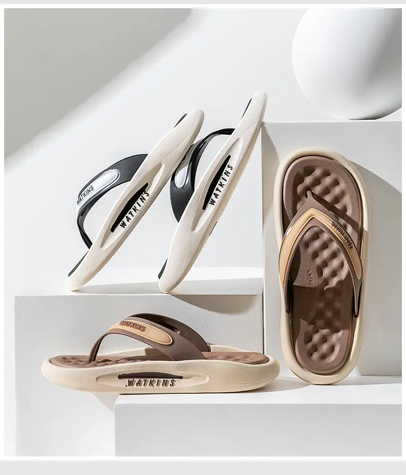 Women's Brown PVC Flip Flops with Gold Logo — feature 22