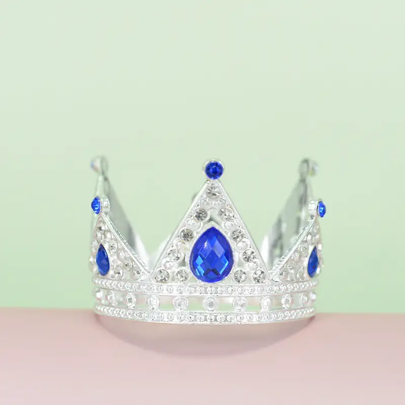 Gold Crown Crown with Blue Crystal Bridal Hairband - Image 13